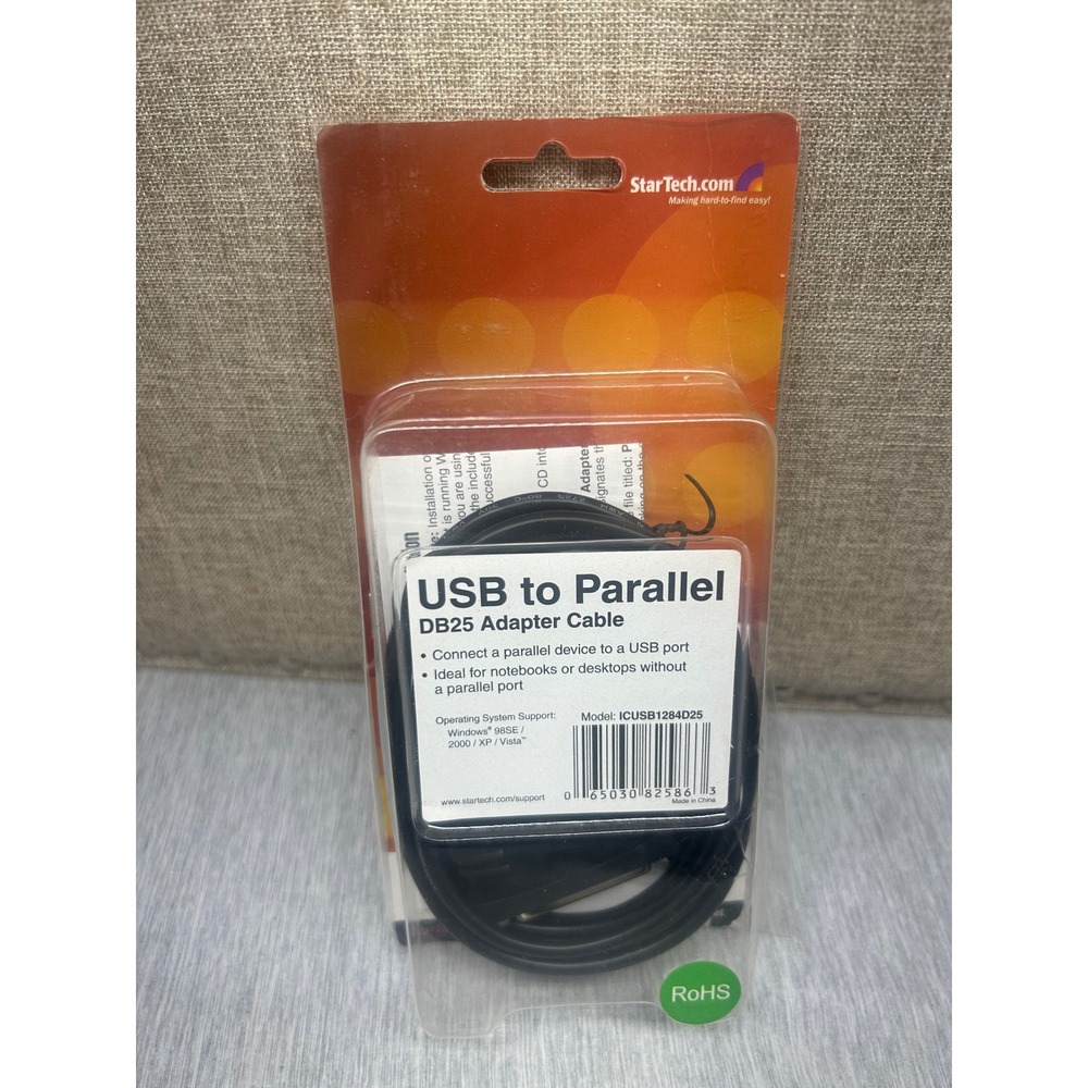 StarTech USB to Parallel DB25 Adapter Cable ICUSB1284D25 Black‎ New Sealed